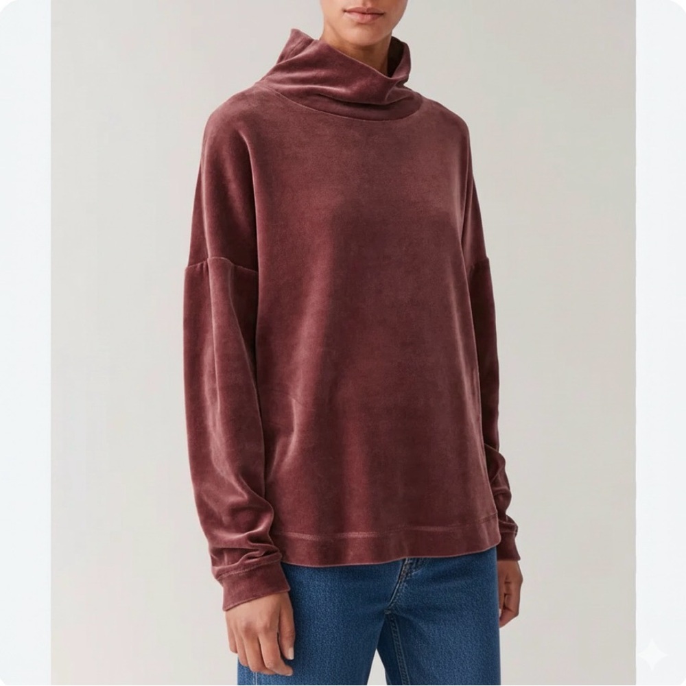 COS‎ - women’s High Neck Velour Jumper Burgundy sweater long sleeves top SIze XS